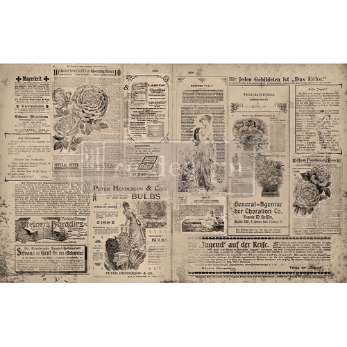 Découpage Décor Tissue Paper - Newsprint - 1 sheet, 48,25 cm x 76,20 cm