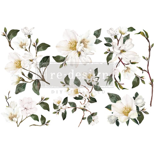 Décor Transfers® - White Magnolia - 3 sheets, 15,25 cm x 30,50 cm