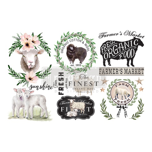 [655350653460] Redesign Décor Transfers® - Sweet Lamb - 3 sheets, 15,24 cm x 30,48 cm