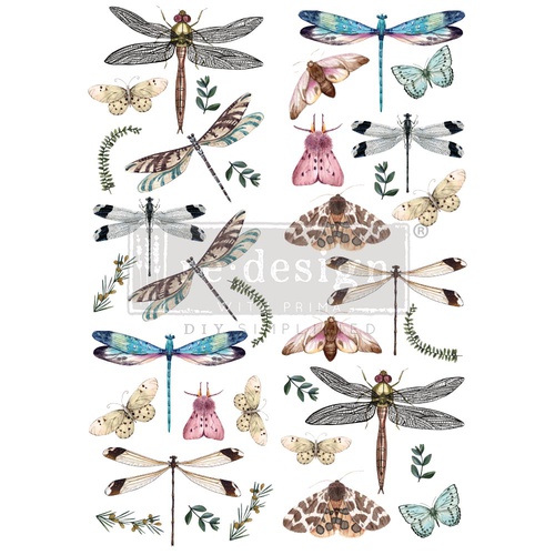 [655350645991] Décor Transfers® - Riverbed Dragonflies - Total sheet size 61 cm x 89 cm, cut into 3 sheets