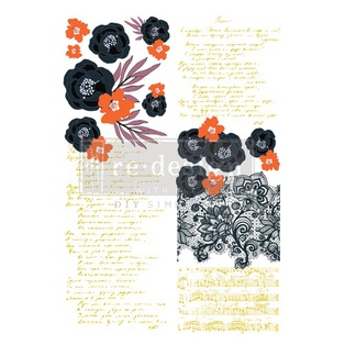 Décor Transfers® CeCe - Fleur Noir - Total sheet size 61 cm x 89 cm, cut into 3 sheets