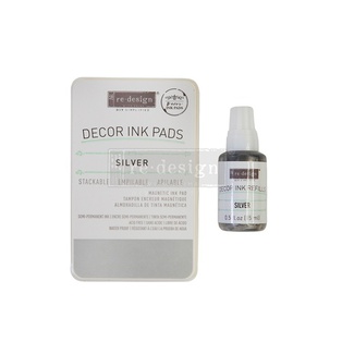 Décor Ink Pad - Silver - 1 magnetic case + dry ink pad + 10ml ink bottle