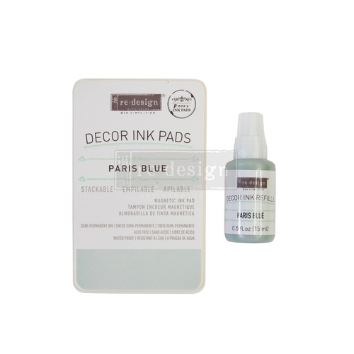 [655350655488] Décor Ink Pad - Paris Blue - 1 magnetic case + dry ink pad + 10ml ink bottle