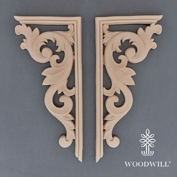 [802160] Wood Carving Decorative Corners set of 2 pieces 19cm x 9cm