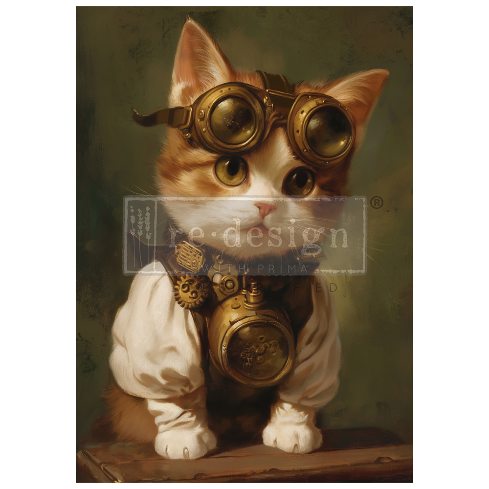 [655350673161] A1 Decoupage Fiber - Clockwork Kitty